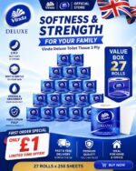 Toilet Tissue Vinda Deluxe Smooth Feel Toilet Tissue 3 Ply 27 Rolls × 250 Sheets Free Shipping - Image 2